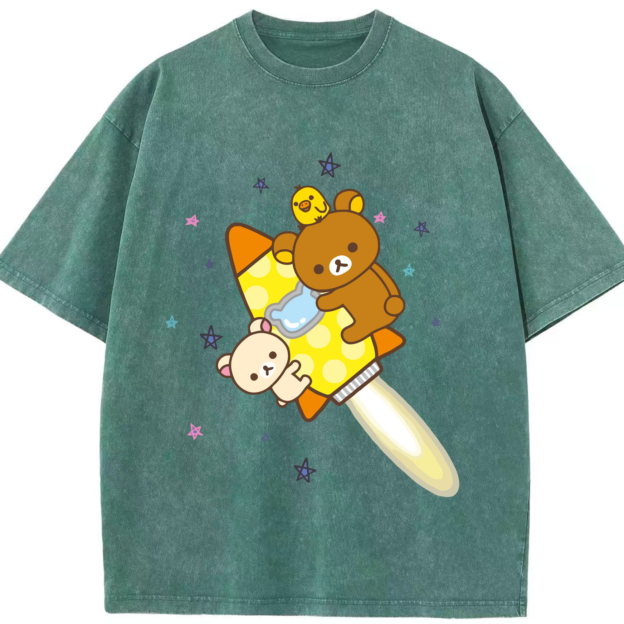（画像用） リラックマ リラックマ キイロイトリ Rilakkuma Korilakkuma Kiiroitori 綿100% ヴィンテージ風 半袖Tシャツ（フロントプリント）